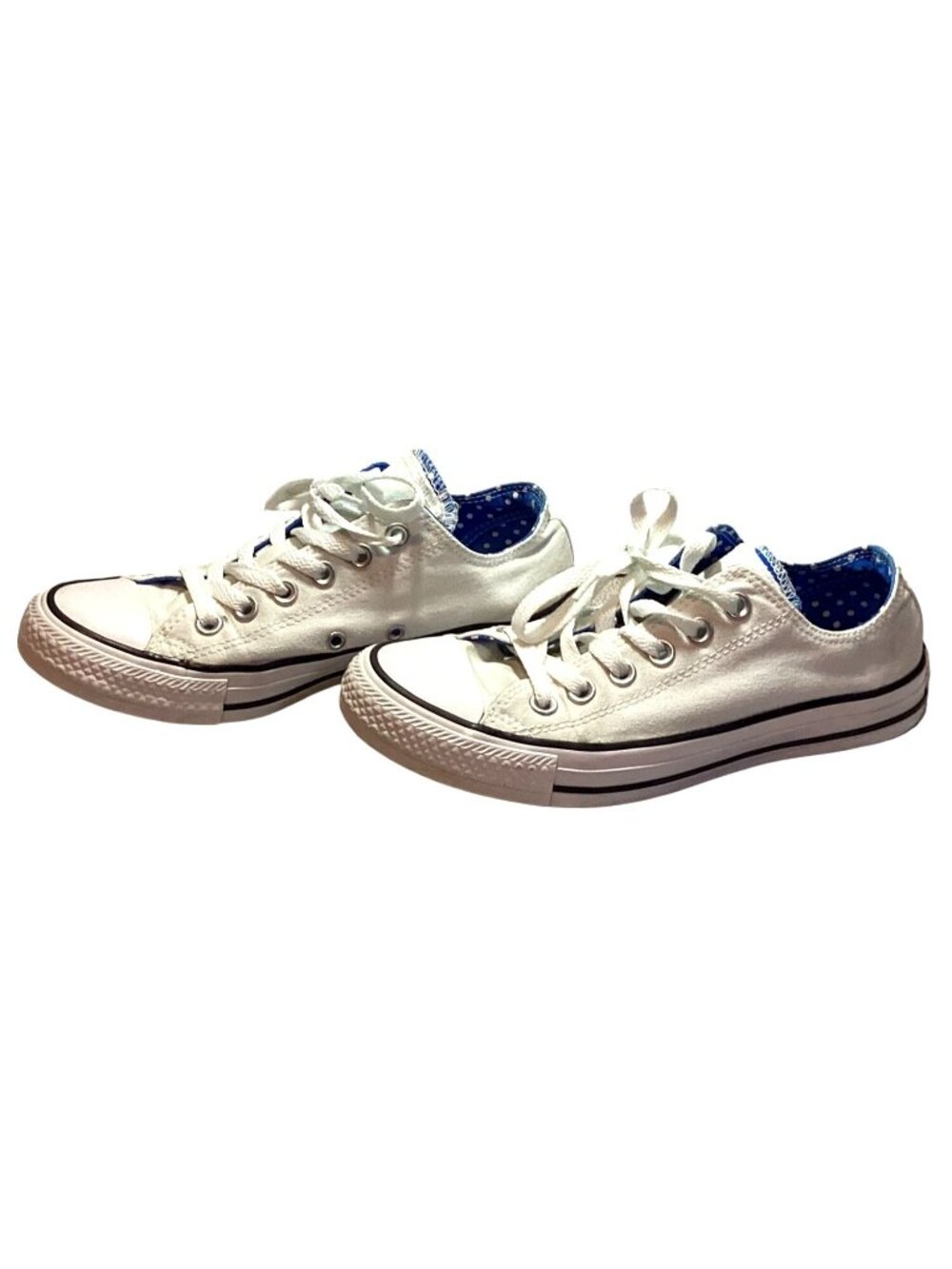 Converse All Stars Women's Low Tops White/Blue Lining Size 7 Nice Shoes Pre-Owne